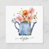 手絵を描水色フローラ スクエア名刺 (正面)