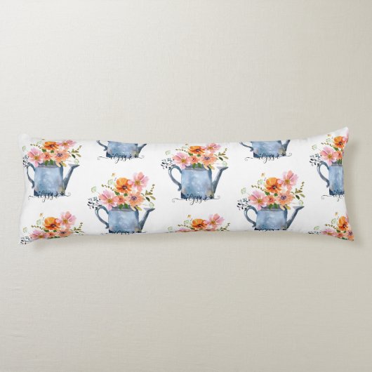 手絵を描水色フローラ ボディピロー (裏面)