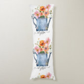 手絵を描水色フローラ ボディピロー (正面縦)