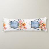 手絵を描水色フローラ ボディピロー (正面)