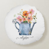 手絵を描水色フローラ ラウンドクッション (裏面)