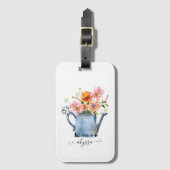 手絵を描水色フローラ ラゲッジタグ (正面縦)