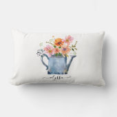 手絵を描水色フローラ ランバークッション (正面)