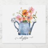 手絵を描水色フローラ リキュールボトルラベル (シングルラベル)