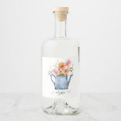 手絵を描水色フローラ リキュールボトルラベル (正面)
