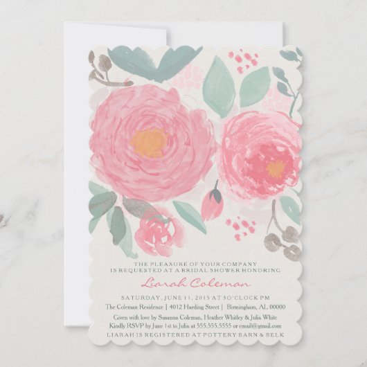 手絵を描水色ブライダルまたはベビーシャワー 招待状 (正面)