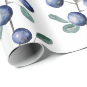 手絵を描水色ブルーベリー ラッピングペーパー (ロールコーナー)