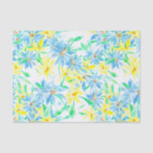 手絵を描水色ブルー黄色の花 薄葉紙 (正面)