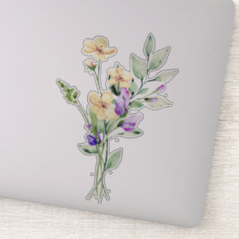 手絵を描水色ワイルドフラワーポーズブーケ シール