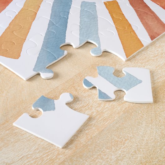 手絵を描水色ヴィンテージ日 ジグソーパズル (側面)