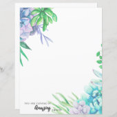 手絵を描水色多肉文房具紙 (正面/裏面)