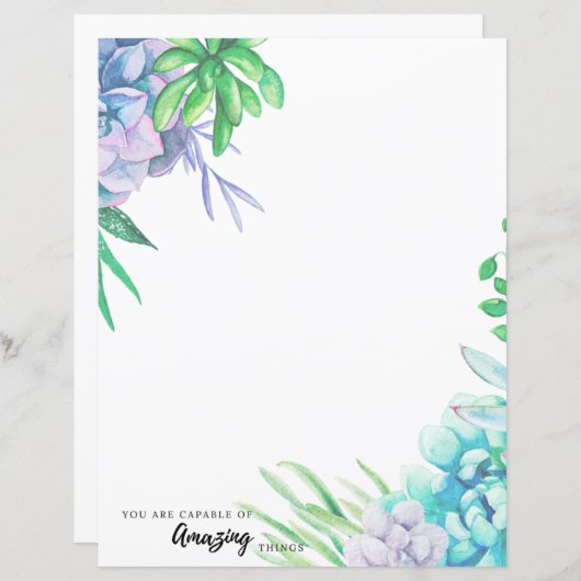 手絵を描水色多肉文房具紙 (正面/裏面)