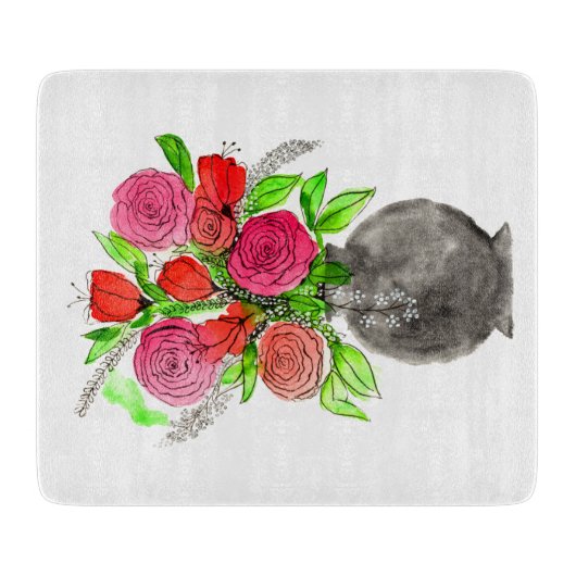 手絵を描水色抽象芸術フローラアート カッティングボード (正面)