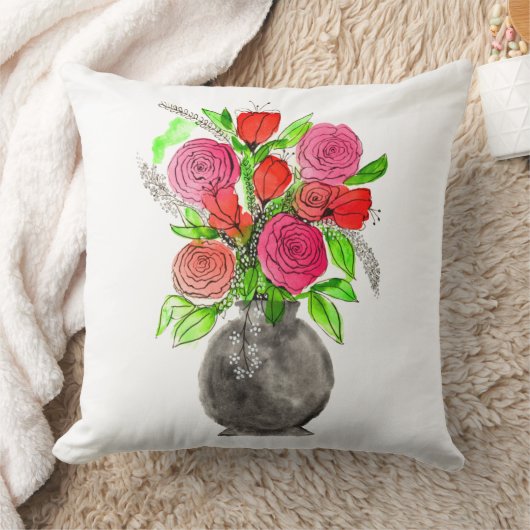 手絵を描水色抽象芸術フローラアート クッション (ブランケット)