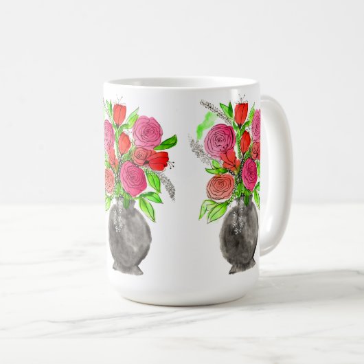 手絵を描水色抽象芸術フローラアート コーヒーマグカップ (正面右)