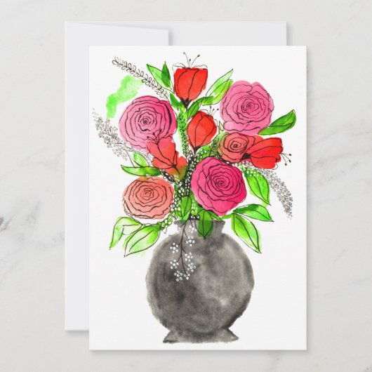 手絵を描水色抽象芸術フローラアート サンキューカード (正面)