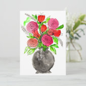 手絵を描水色抽象芸術フローラアート サンキューカード (スタンド正面)