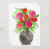 手絵を描水色抽象芸術フローラアート サンキューカード (正面/裏面)