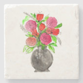 手絵を描水色抽象芸術フローラアート ストーンコースター (正面)