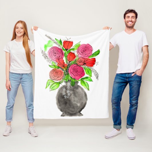 手絵を描水色抽象芸術フローラアート フリースブランケット (インサイチュ)