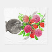 手絵を描水色抽象芸術フローラアート フリースブランケット (正面(横))