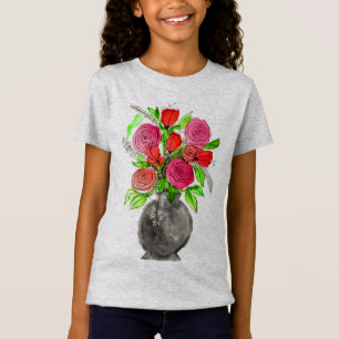 手絵を描水色抽象芸術フローラアート Tシャツ