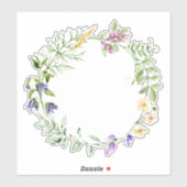 手絵を描水色野花リース枠 シール (シート)