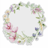 手絵を描水色野花リース枠 シール (正面)