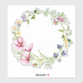 手絵を描水色野花リース枠 シール (シート)