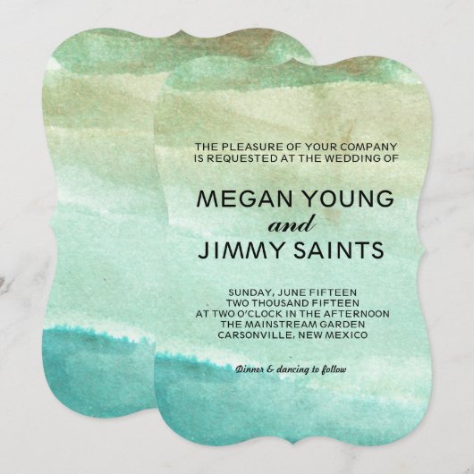 手絵を描水色 招待状 (正面/裏面)