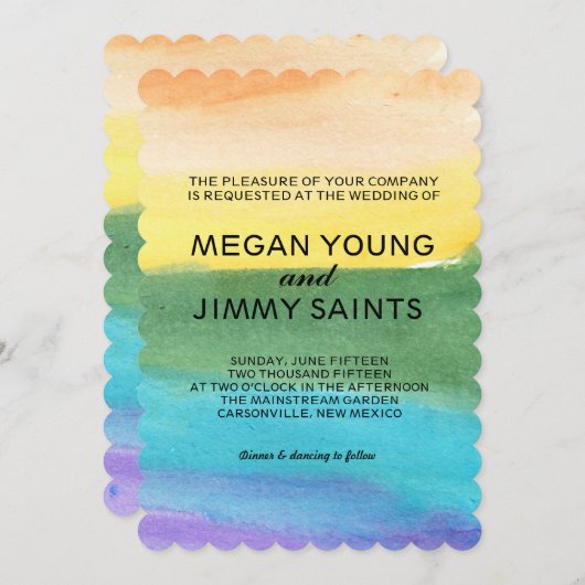 手絵を描水色 招待状 (正面/裏面)