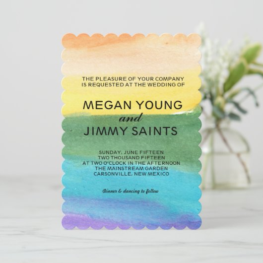 手絵を描水色 招待状 (スタンド正面)