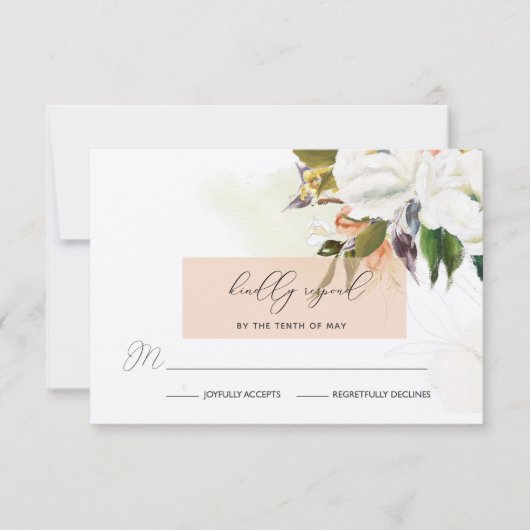 手絵を描油花結婚式RSVPで桃 出欠カード (正面)