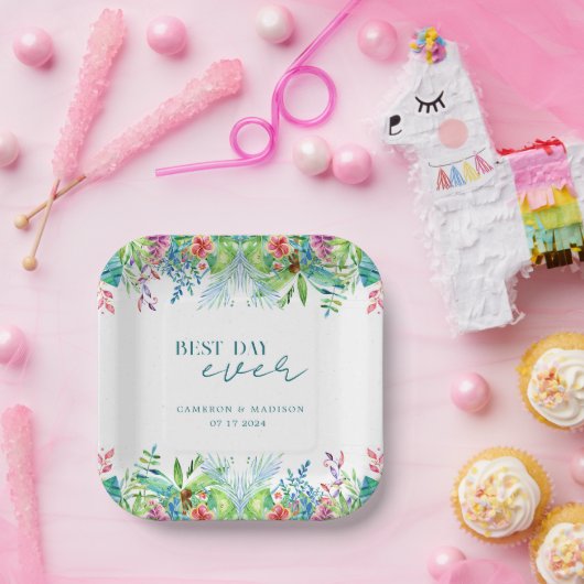 手絵を描熱帯結婚花 ペーパープレート (パーティー)