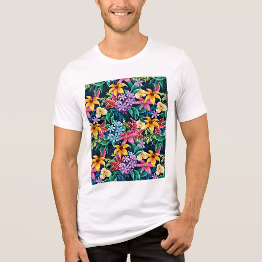 手絵を描異国花柄–23001 トライブレンドTシャツ (正面)