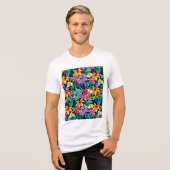 手絵を描異国花柄–23001 トライブレンドTシャツ (正面全面)