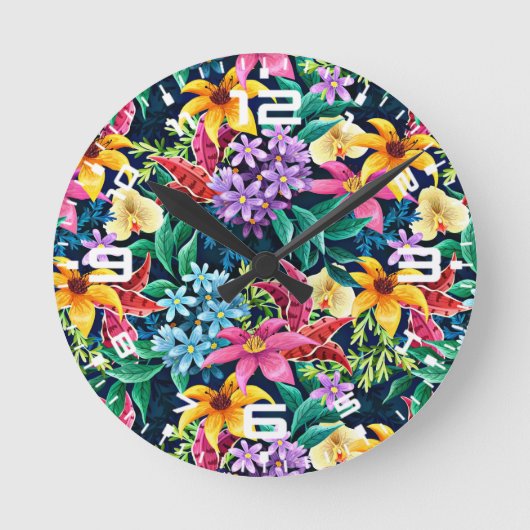 手絵を描異国花柄–23001 ラウンド壁時計 (正面)