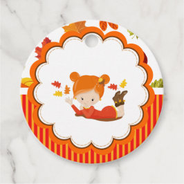 手絵を描秋の愛らしい女の子メッセージカード フェイバータグ