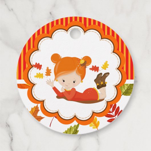 手絵を描秋の愛らしい女の子メッセージカード フェイバータグ (裏面)