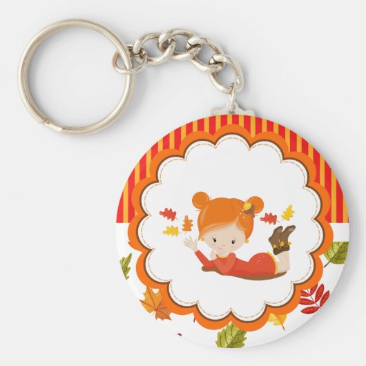 手絵を描秋愛らしい少女 キーホルダー (正面)