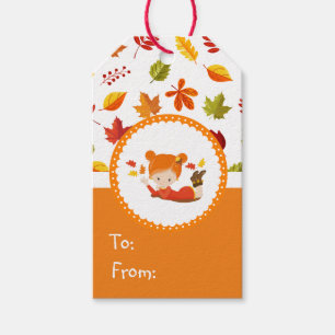 手絵を描秋愛らしい少女 ギフトタグ