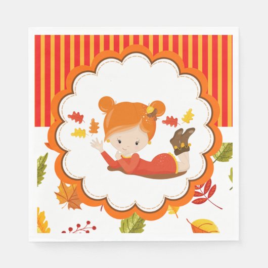 手絵を描秋愛らしい少女 スタンダードランチョンナプキン (正面)