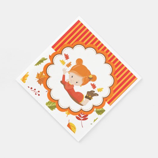 手絵を描秋愛らしい少女 スタンダードランチョンナプキン (角)