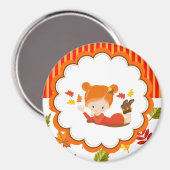 手絵を描秋愛らしい少女 マグネット (正面/裏面)