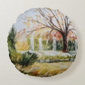 手絵を描秋水カラー自然ツリー黄色 ラウンドクッション (正面)