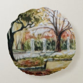 手絵を描秋水カラー自然ツリー黄色 ラウンドクッション (裏面)