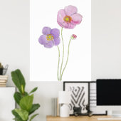 手絵を描紫とピンクのコスモスの花とインク ポスター (ホームオフィス)