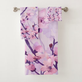 手絵を描紫のさくらんぼ バスタオルセット