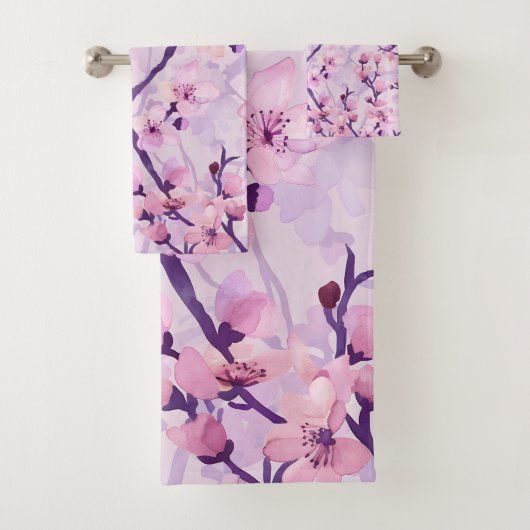 手絵を描紫のさくらんぼ バスタオルセット (インサイチュ)