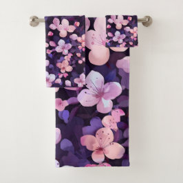 手絵を描紫のさくらんぼ バスタオルセット